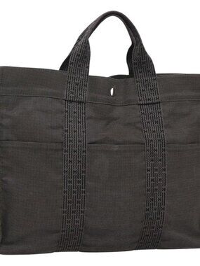 HERMES Her Line MM Hand Bag Canvas Gray Auth sw509